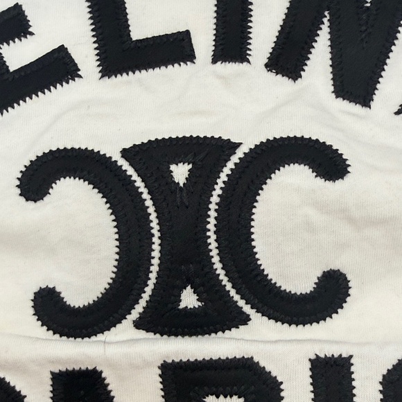 Celine White Logo Tee with Black Embroidered Paris Graphic - Picture 6 of 8